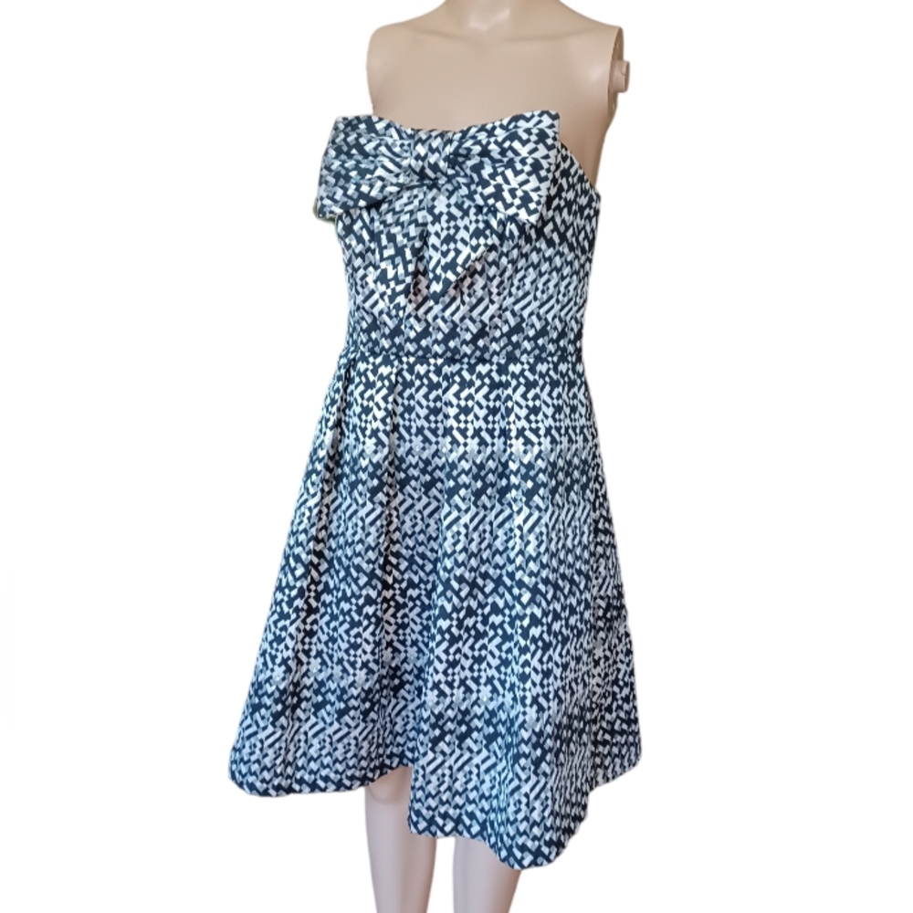 Eva Franco Strapless Geometric Aline Dress Knee Length With Bow Size 6